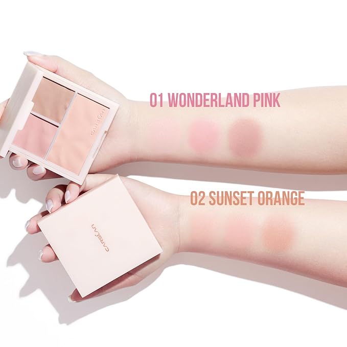 3 Colors Blush Palette For Cheek Makeup, Matte Blush Powder Blendable Face Blush,12H Longlasting, Lightweight, Smooth Pink Blush, Sunset Orange, 0.37Oz-VivaGrace Women