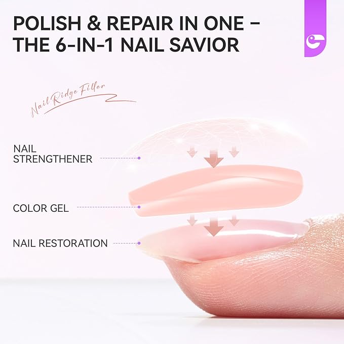 gelike ec Protein Nail Strengthener and Growth Polish: Nude Blush 15ml 6 in 1 Natural Nail Hardener Extra Strong and Growth - Nail Polish Hardener for Weak and Damaged Nails