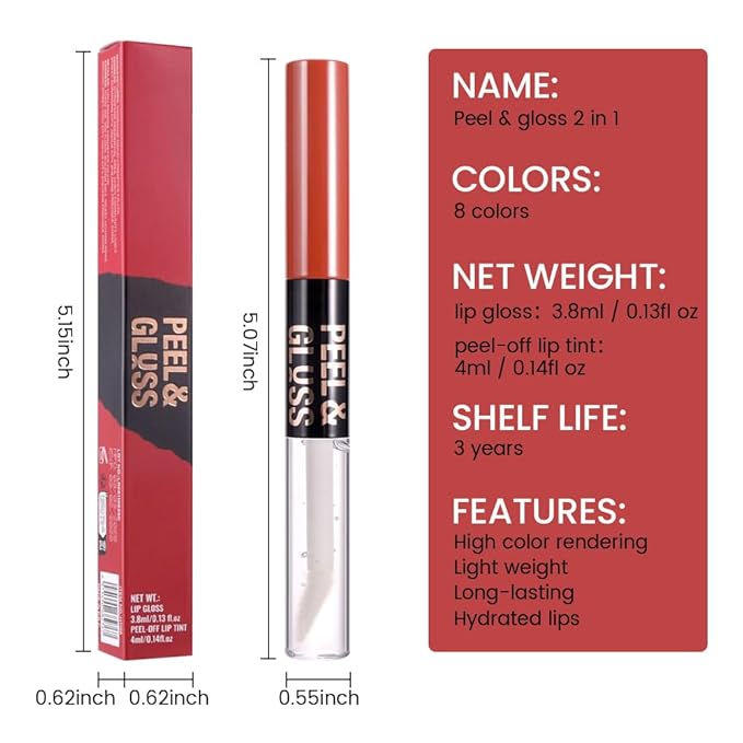 Dewy Rose Lip Stain Peel Off Lip liner and Lip oil with Tweezer, Dual-Ended Peel Off Lip Stain Tattoo, Highly Pigmented Long Lasting Waterproof, Transfer-proof for All Skin Types, 02#-VivaGrace Women