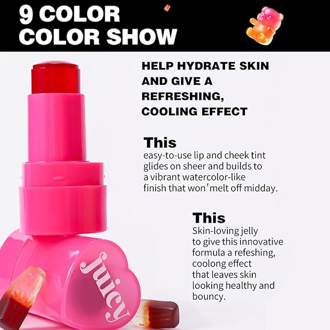 Cooling Water Jelly Tint Stick,Multi-Use Juicy Love Blush, 3-In-1cheek Blush & Eyeshadow & Lip Tinted Long-Lasting Moisture Stick,Bouncy Jelly Texture,Creates A Moist Watercolor Effect (#01, 0.32oz)