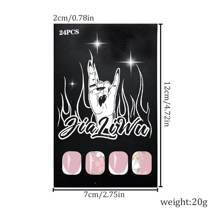 White French tips Press on Nails Medium Almond Fake Nails with Design White Flower Glue on Nails Glitter Glossy Spring Nails Reusable Summer False Nails for Women Girls Manicure 24pcs