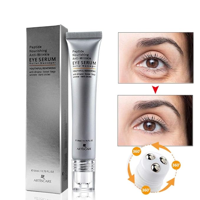 Eye Peptide Serum Eye Massage Roller Nourishing Relieve Loose Eye Bags Dark Circles Eye Skin Care Under Eye Cream for Fine Wrinkles and Puffiness Daily Skincare(Nourishing Grey)-VivaGrace Women