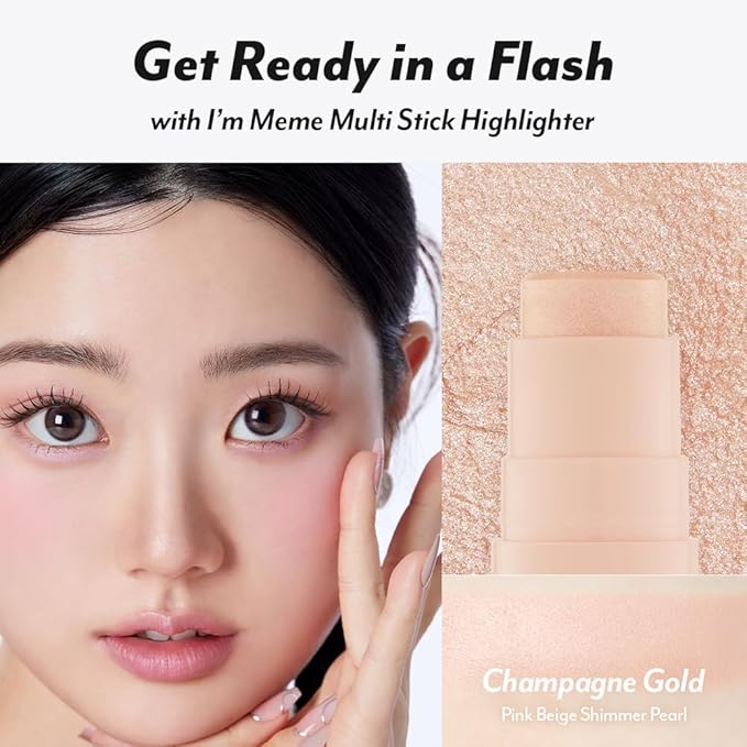 I'm Meme Highlighter Stick for Face - I'm Multi-stick | Daily Use, Buildable, Portable, Easy Blending Matte Finish, 001 Champagne Gold, 0.25 Oz