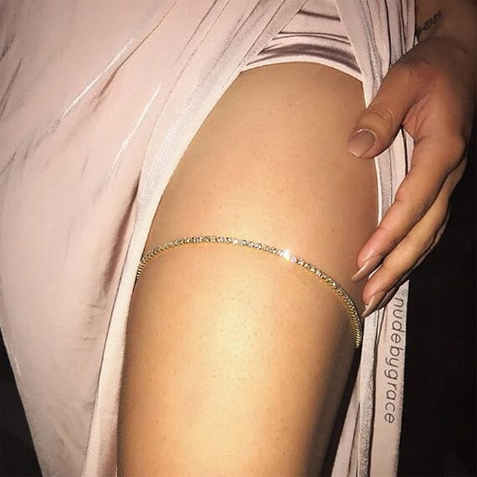 Boho Crystal Thigh Chain Gold Body Chain Leg Chains Body Jewelry Accessories for Women and Girls (Gold)-VivaGrace Women