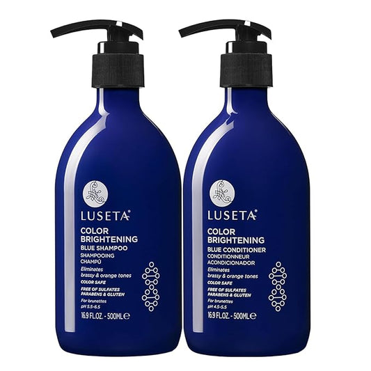 Luseta Blue Shampoo & Conditioner Set - Color Brightening for Brassy and Brunette Treated Hair, Revive Cool Tones, 2x 16.9oz-VivaGrace Women