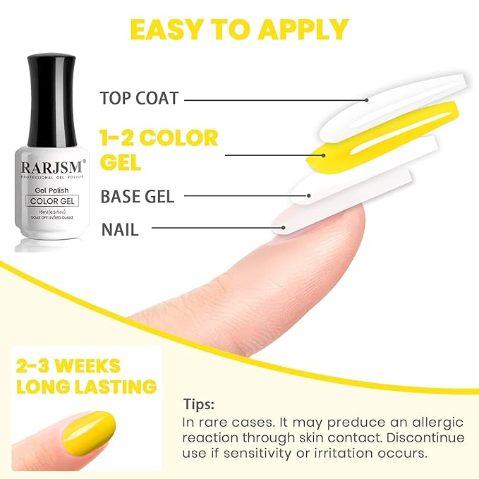 RARJSM Gel Nail Polish, 15ML Lemon Yellow Nail Polish Summer Colors Nailgel Soak Off UV LED Gel Nail Art Manicure Salon DIY at Home