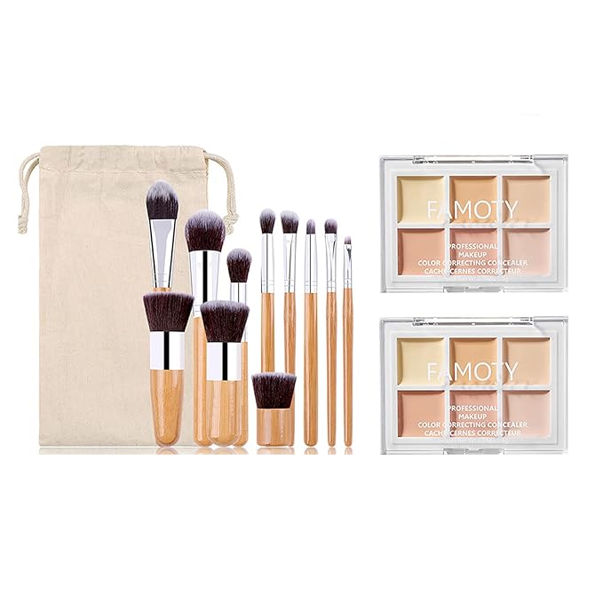 6 Colors Face Contouring Palette, with 11 Pcs Makeup Brush Kits, Light Color Combination Cosmetics Cream Contour and Highlighting Palette, Cover Dark Circles, Bruises, Age Spots, Blemish-VivaGrace Women