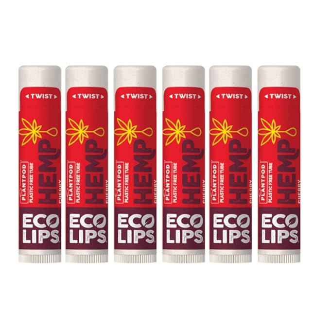 Eco Lips Organic Hemp Lip Balm with Beeswax, Coconut Oil, Vitamin E. Best Chapstick to Soothe & Moisturize Dry, Chapped Lips (Cherry, 6-Pack)-VivaGrace Women