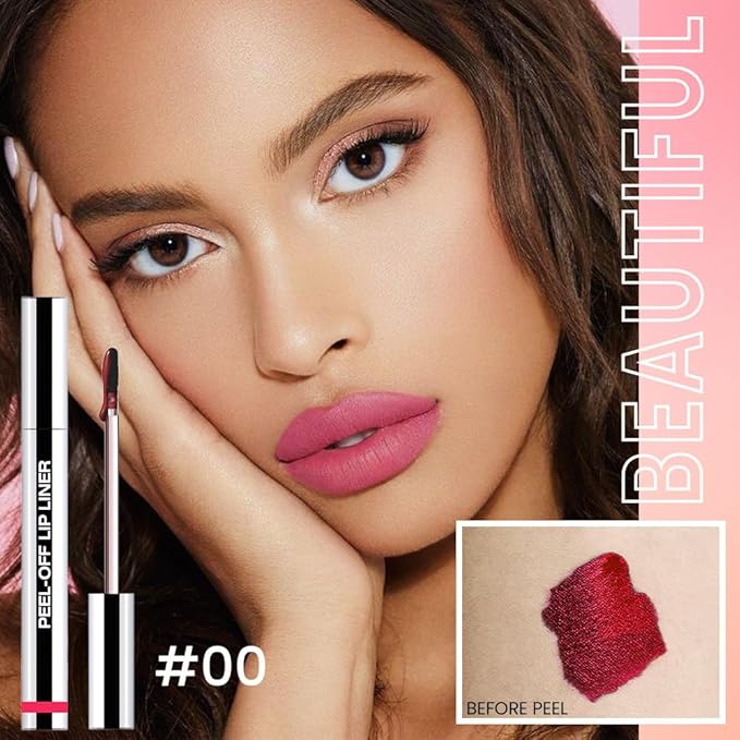 Matte Liquid Lip Stain Peel Off Lip Liner Tattoo - Delicate Pink, Waterproof Smudge-Proof Lip Gloss, Long-Lasting Non-Stick Cup Formula, Natural Peel Off Design for All Skin Types, #00-VivaGrace Women