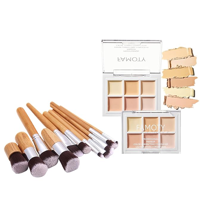 6 Colors Face Contouring Palette, with 11 Pcs Makeup Brush Kits, Light Color Combination Cosmetics Cream Contour and Highlighting Palette, Cover Dark Circles, Bruises, Age Spots, Blemish-VivaGrace Women