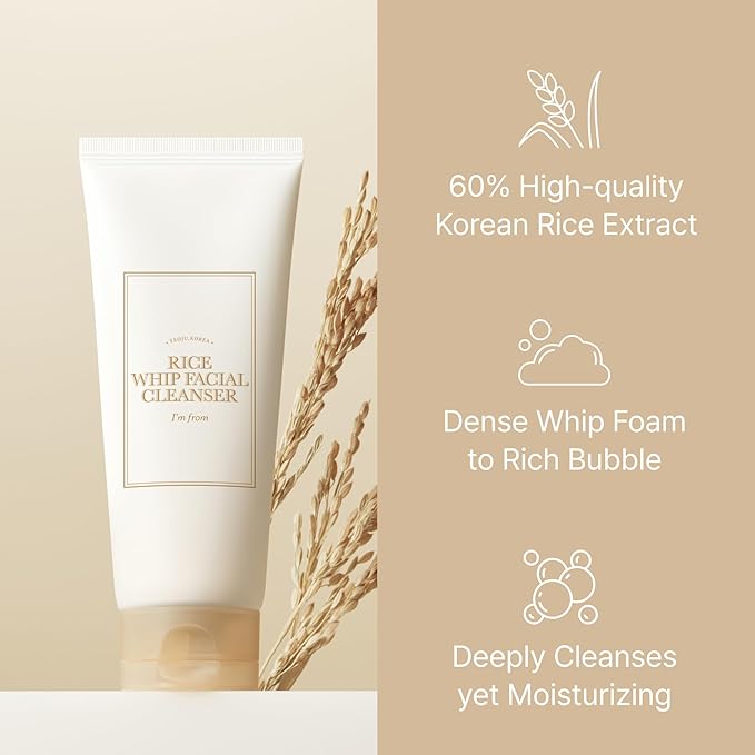 I'm from Rice Whip Facial Cleanser Set, 3 pcs Gift, Travel Kit with Rice Face Wash 5.07 fl oz & 1.01 fl oz & Rice Toner 1.01 fl oz, low-pH Rice Water Face Wash for sensitive, dry skin-VivaGrace Women
