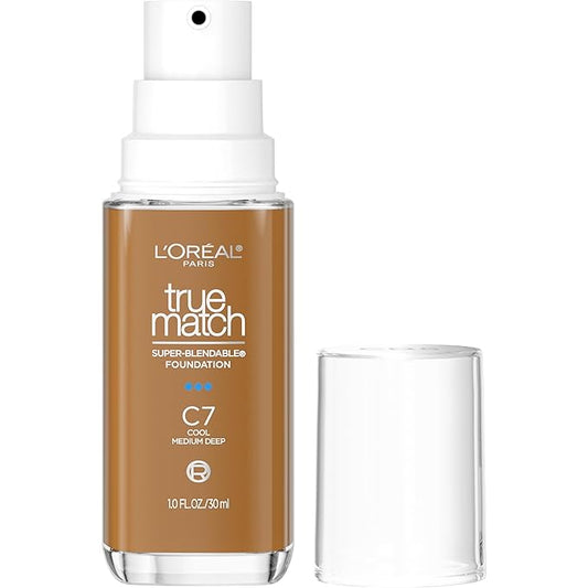 L'Oreal Paris True Match Super-Blendable Foundation, Medium Coverage Liquid Foundation Makeup, C7, Medium Deep, 1 Fl Oz-VivaGrace Women