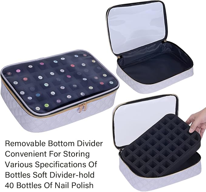 Nail Polish Bag organizer-Holds 40 bottles(15ml-0.5fl.oz),Nail Polish Carrying Case Clear Multifunctional Cosmetic Travel Cases Makeup Bags Gray