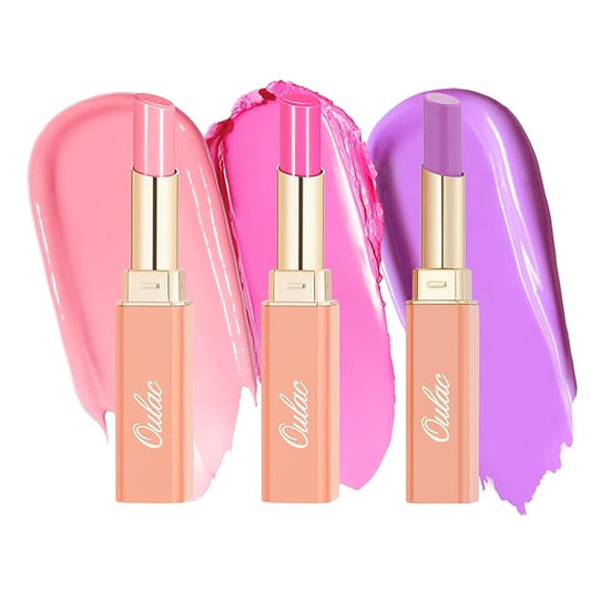 Oulac Moisturizing Shine Lipstick For Women Christmas Set 3PCS, 2 in 1 Tinted Lip Balm for Winter, Hydrated Juicy and Glossy Lip Color for Dry, Cracked and Chapped Lips, Vegan 10+15+20-VivaGrace Women