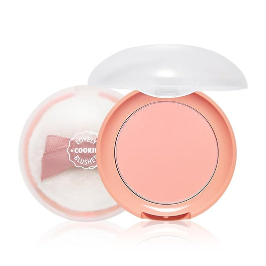 ETUDE Lovely Cookie Blusher #OR201 Apricot Peach Mousse 4g | Glowing & Natural Powder Blush with Long-Lasting Sebum Control | Easy Application | Puffy Cushion for a Lovely Makeup Look-VivaGrace Women
