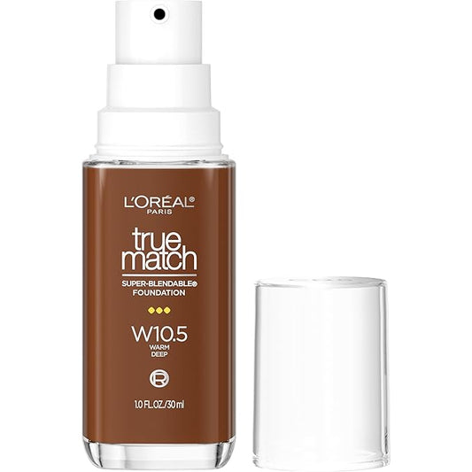 L'Oreal Paris True Match Super-Blendable Foundation, Medium Coverage Liquid Foundation Makeup, W10.5, Deep, 1 Fl Oz-VivaGrace Women