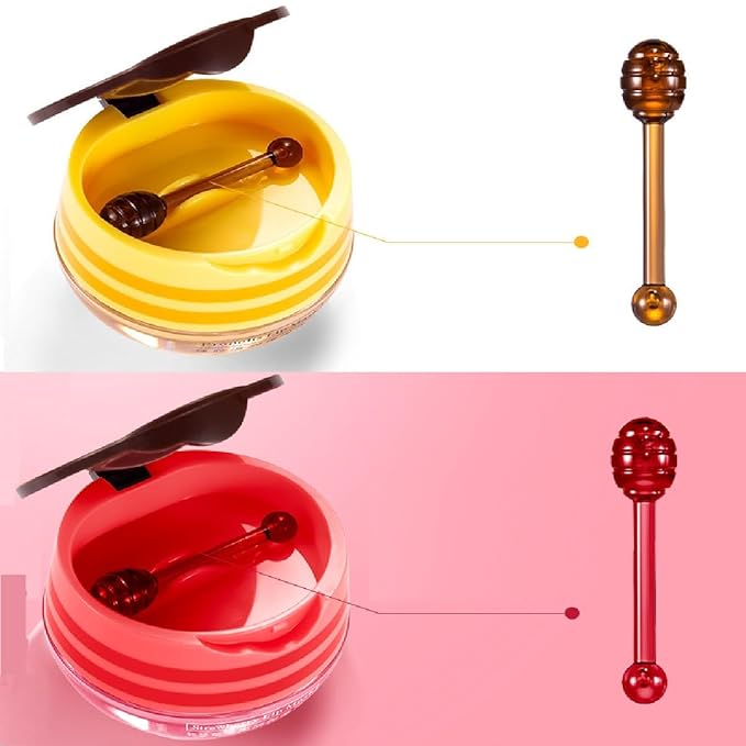 4 Pcs Bee Lip Balm Lip Mask Honey Pot, Honey & Strawberry Lip Mask Propolis Moisturizing Lip Balm Hydrating Prevention Dry and Cracked Lip Scrubs Exfoliator,Reduces Lip Lines.-VivaGrace Women