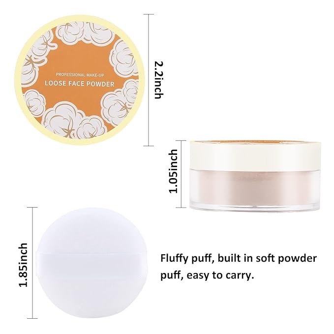 Boobeen Loose Face Powder Translucent Setting Powder Oil Control Loose Powder, Soft Focus Effect Makeup Loose Setting Powder, Lightweight Shine Control Matte Finishing, with Puff-VivaGrace Women