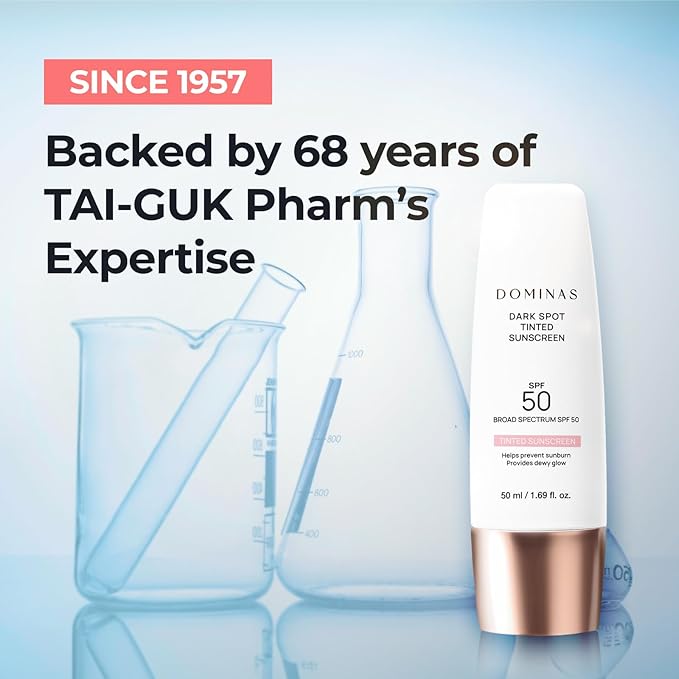 SPF 50 DOMINAS Tinted Sunscreen Moisturizer (1.7fl oz) - Tone Correction, Korean Skin Care, Broad-Spectrum UV Defense Sunblock, Water-in-Oil Formula for Lightweight, Panthenol, Sun Cream-VivaGrace Women