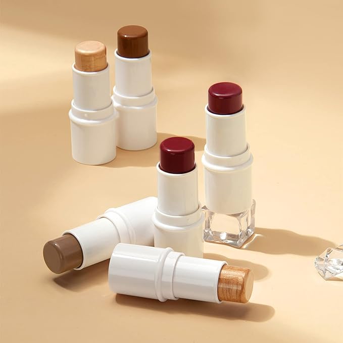 3 Colors Highlilghter Contour Blush Sticks Creamy Sticks for Cheeks, Eyes Cosmetics Stick Set, 3 in 1 Long Lasting Waterproof Moisturizer Makeup Sticks for All Skin-VivaGrace Women