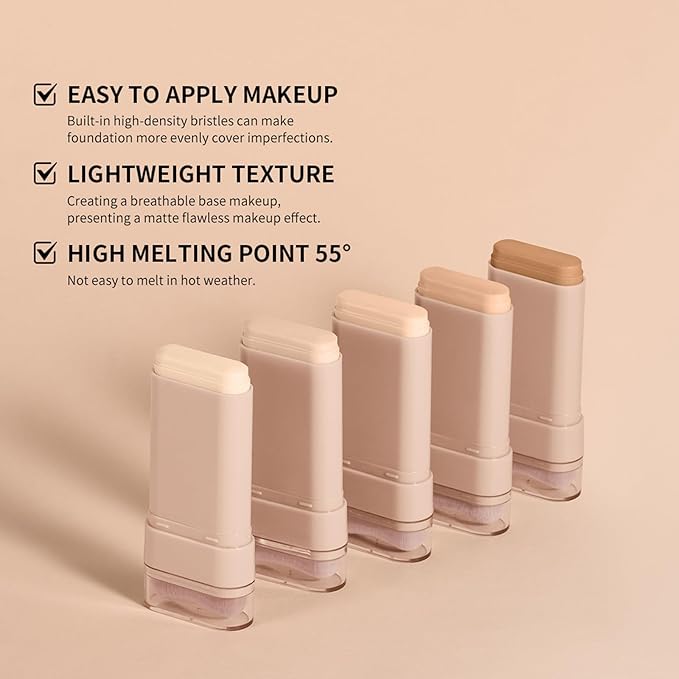 Beauty Balm Serum Boosted Skin Tint, Dual-Ended Eraser Foundation Stick with Brush, Full Coverage Cream Korean Makeup, Long-Lasting Stick for Smooth, Flawless Finish (#3 Warm Beige)-VivaGrace Women