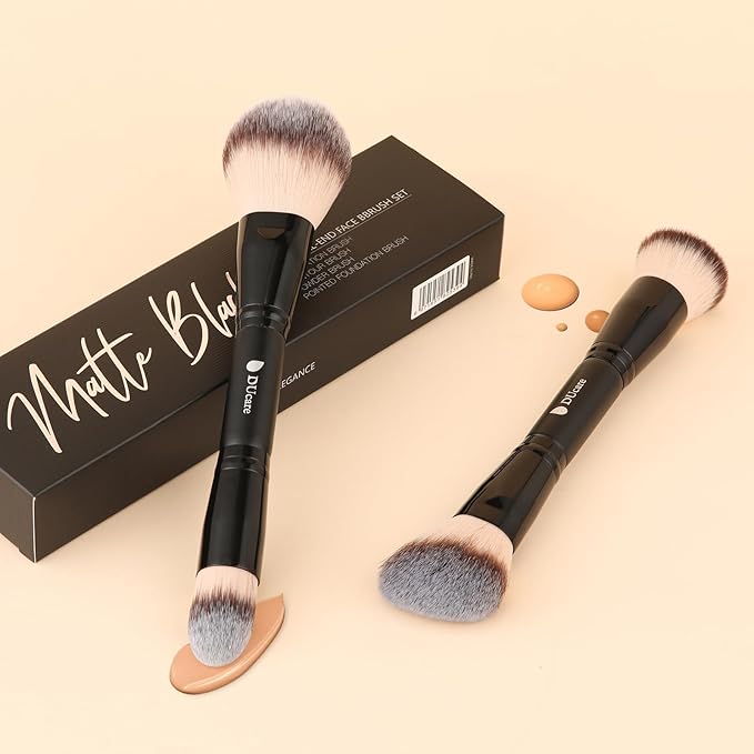 DUcare Makeup Brushes Duo End Foundation Contour Powder and Buffer Brush Bronzer Double Makeup Brush Set 2Pcs black-VivaGrace Women