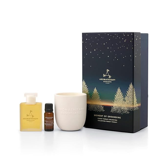 Aromatherapy Associates Moment of Grounding. Luxurious Holiday Gift Set Includes Forest Therapy Bath & Shower Gel, Pure Essential Oil Blend, and Candle (1 count)-VivaGrace Women