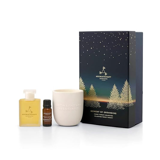 Aromatherapy Associates Moment of Grounding. Luxurious Holiday Gift Set Includes Forest Therapy Bath & Shower Gel, Pure Essential Oil Blend, and Candle (1 count)-VivaGrace Women