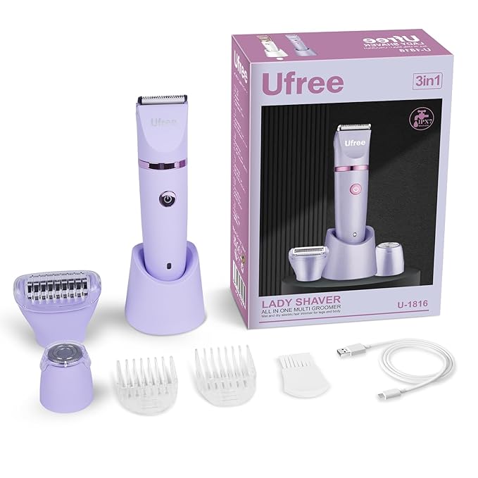 Ufree Bikini Trimmer Electric Razors for Women, Rechargeable Pubic Body Hair Trimmer Electric Shaver for Legs Body Hair, Bikini Shaver IPX7 Waterproof, Gifts for Women, Purple-VivaGrace Women