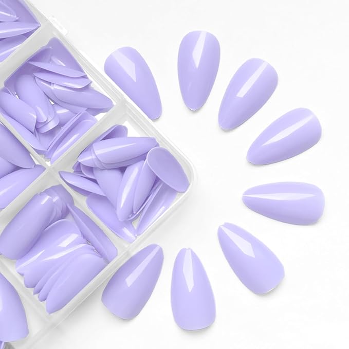 LoveOurHome 240pc Medium Almond Press on Nails Colored PurpLE Fake Nail Tips Full Cover Artificial Fingernail French Stiletto Manicure with Adhesive Tabs for Women Girls