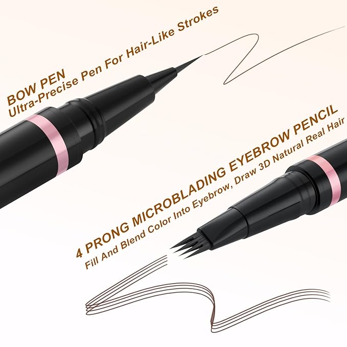 Eyebrow Pencil Makeup Kit, with Waterproof 2-IN-1 Microblading Eyebrow Pen, Eyebrow Pomade, Eyeliner and Dual-ended Eyebrow Brush, Brow Pencil Kit for Natural Eyebrows - Dark Coffee
