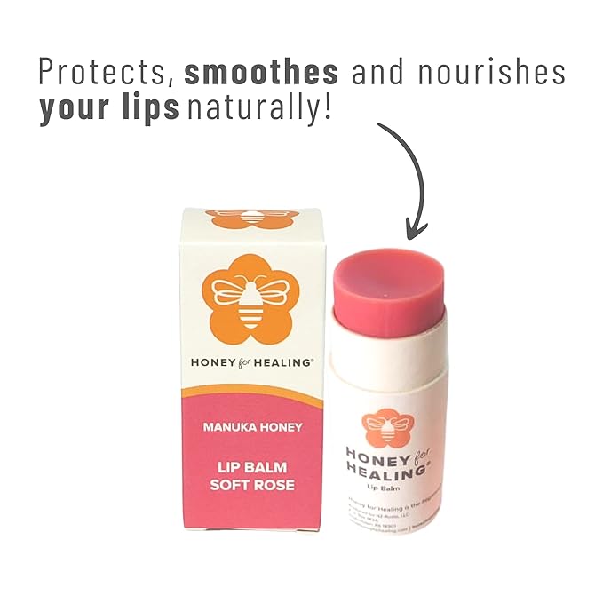 Lip Balm Moisturizer with Manuka Honey 15+ UMF, Coconut Oil, and Castor Oil For Chapped, Cracked, Dry Lips | Protects, Smoothes, and Nourishes your Lips | 0.25 oz / 7 gr. (Soft Rose)-VivaGrace Women