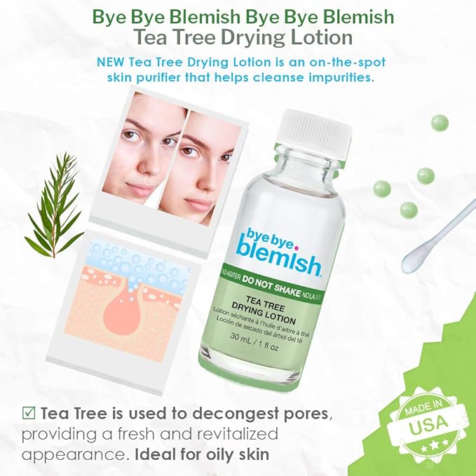 Bye Bye Blemish Tea Tree Drying Lotion, with Tea Tree Oil & Salicylic Acid, Fast-acting Formula, Dries Blemishes, Purifies Skin, 1 fl oz, 1-Pack-VivaGrace Women