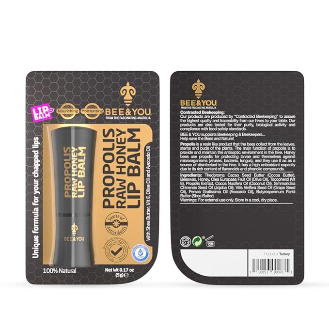 Bee and You 100% Natural Moisturizing Lip Balm, Chapstick, Chapped Lips Treatment Severe, Beeswax with Propolis Extract, Raw Honey, Vitamin E, Shea Butter, Non GMO, Gluten Free, 5g-VivaGrace Women