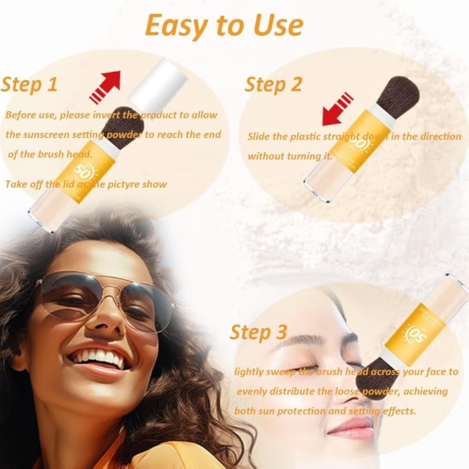 Sunscreen Setting Powder SPF 50 Loose Powder with Brush Natural Mineral Makeup Setting Powder Translucent 0.28 oz for All Skin-2PC-VivaGrace Women