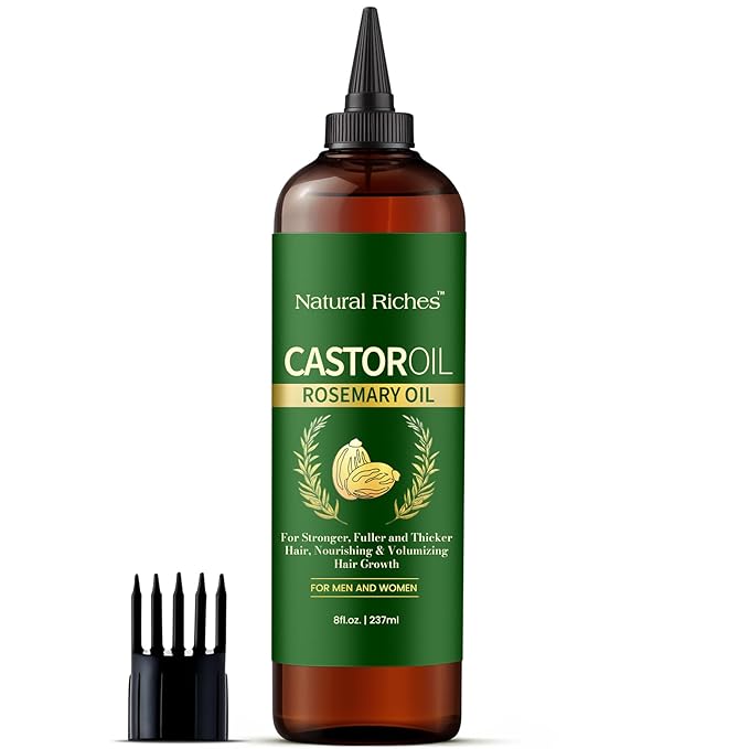 Natural Riches Castor Oil with Rosemary Oil, 8 fl oz, For Stronger, Fuller and Thicker Hair Growth - Organic Castor Oil with Rosemary Oil Premium Grade hair treatment-VivaGrace Women