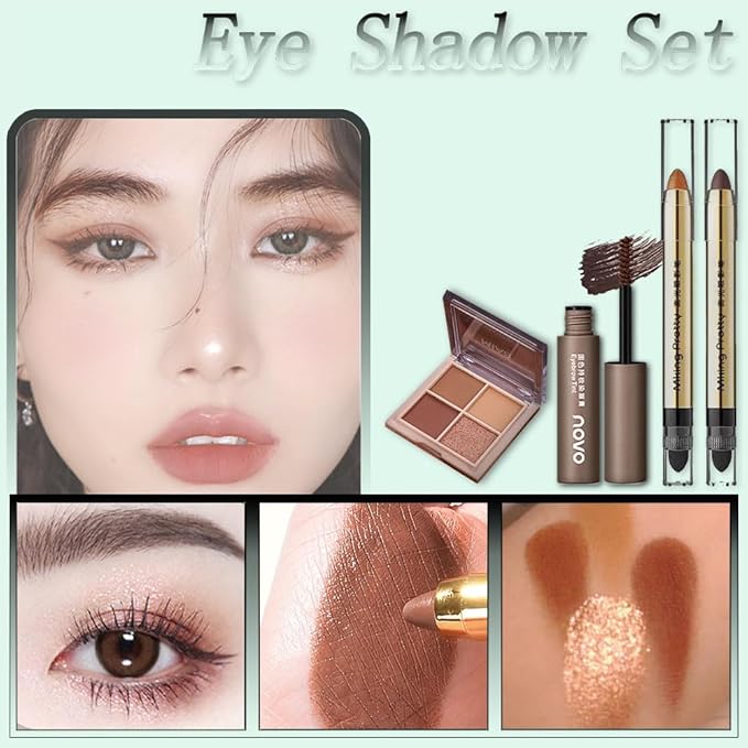 All-In-One And Portable Beginner Makeup Kit, Including Mascara, Eyeshadow Pencil, Eyeshadow Palette, Beauty Brush Set, Eyebrow Shaping Set And Other Props-VivaGrace Women