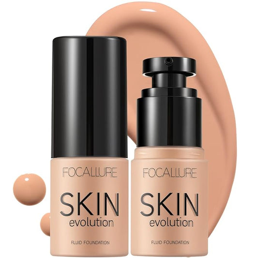 FOCALLURE 2 Pcs Liquid Foundation, Skin Evolution Foundation + Concealer, Full Coverage Foundation Makeup, Durable, Waterproof, Oil-Control, Hides Wrinkles & Lines, Natural-VivaGrace Women