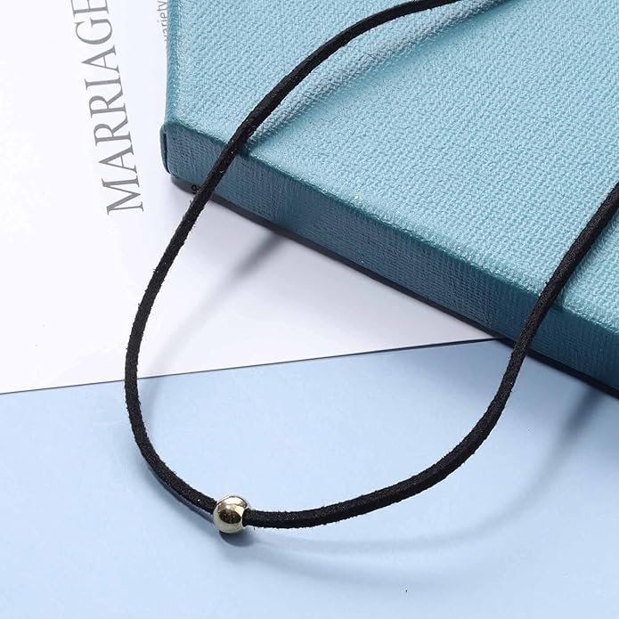 Boho Leather Choker Necklace Thin Black Suede Velvet Necklace Chain Vintage Minimalist Beaded Necklace 90s Chain Jewelry for Women Gifts-VivaGrace Women