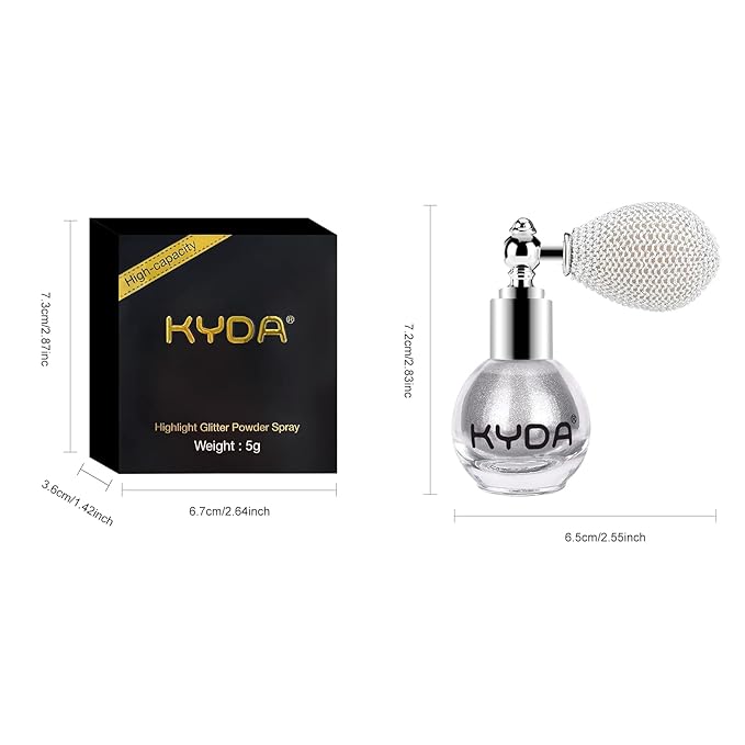 KYDA Highlighter Powder Spray, Glitter High Gloss Spray Shimmer Sparkle Powder Makeup Spray, for Face Body Cosmetic-Metallic Silver-VivaGrace Women