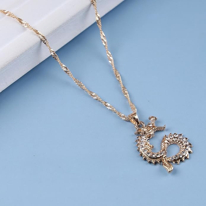 Vintage Dragon Pendant Necklace Punk Dragon Necklace Ancient Dragon Choker Necklace Gold Flying Dragon Necklace Jewelry for Women-VivaGrace Women