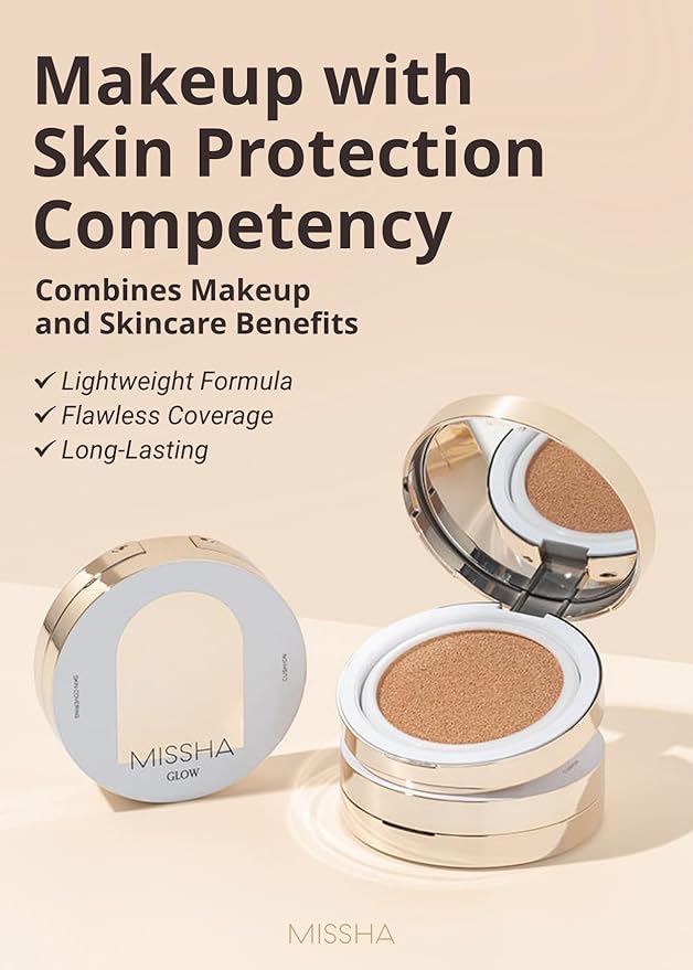 MISSHA Glow Cushion No.27 Honey Beige for Tanned Skin Radiant & Moisturizing Skin with Buildable Coverage-VivaGrace Women