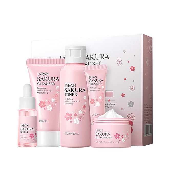 Skin Care Set - Women Gift Sets - Sakura Skin Care Sets & Kits - Gift Set with Cleanser,Toner,Serum,Eye Cream,essence Serum - Beauty Products For Women (SetC)-VivaGrace Women
