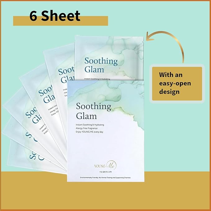 YoungMe Soothing Glam Facial Sheet Mask – 6-Pack | Hydrating & Moisturizing Korean Skin Care for Sensitive & All Skin Types-VivaGrace Women