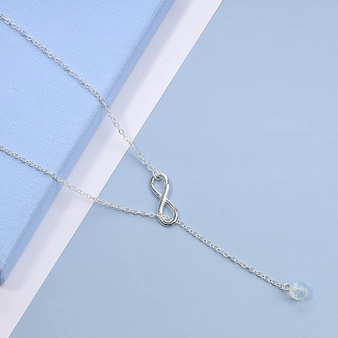 Boho Crystal Infinity Necklace Gold Y Necklace Minimalist Crystal Y Lariat Necklace Chain Jewelry for Women and Girls-VivaGrace Women