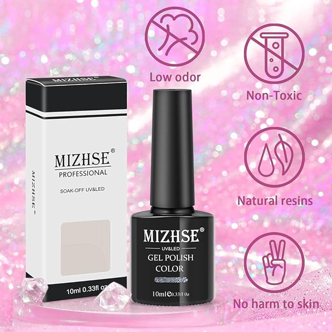 MIZHSE Glitter Gel Nail Polish, Reflective Purple Gel Polish 10ml, Sparkly Shiny Nail Gel, Soak Off Nail Art Salon Varnish Manicure DIY at Home for Beginners