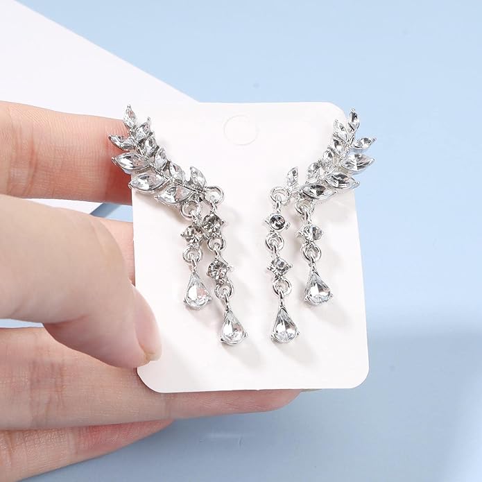 Boho Rhinestone Ear Crawler Earrings Gold Crystal Wing Ear Climber Earrings Angel Wing Crystal Dangle Earrings Cz Wing Studs Earrings Jewelry for Women and Girls-VivaGrace Women