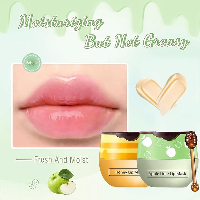 3 PCS Bee Lip Mask Lip Balm Honey Pot, Strawberry & Honey Lip Sleeping Mask Hydrating Prevention Dry and Cracked Lip Scrubs Exfoliator,Lip Mask Overnight Reduces Lip Lines-VivaGrace Women