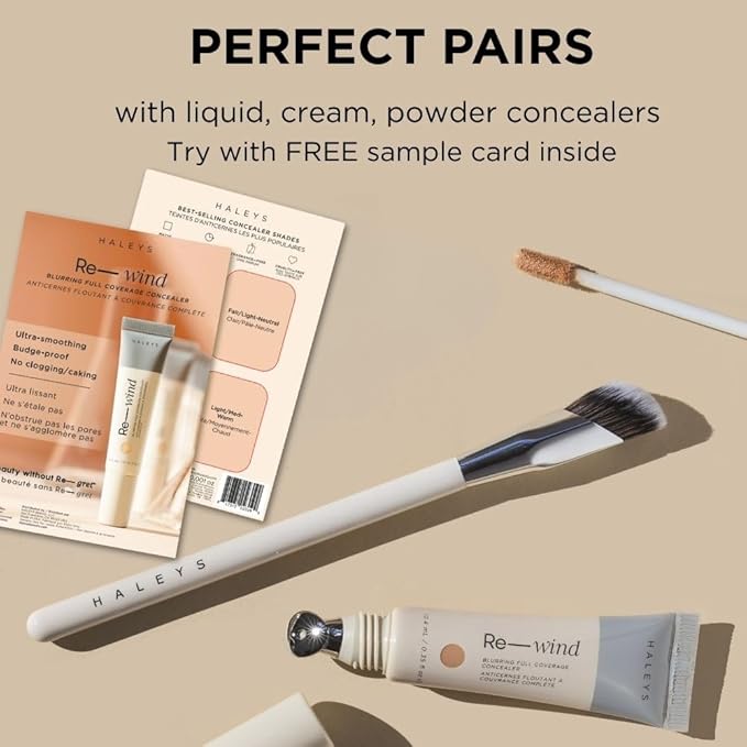 HALEYS Concealer Brush VEGAN+CRUELTY-FREE, Sustainable Wood, Vegan Bristles for Airbrushed Finish, For Creams,Liquids, Powder, Streak-free, Perfect Blending, Buffs, Smooths with Control, Special shape-VivaGrace Women