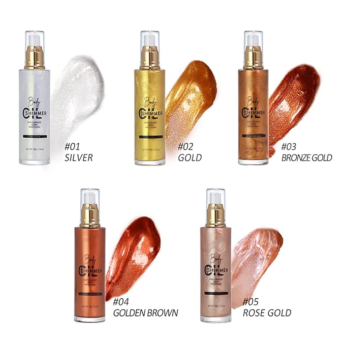 Shimmer Body Luminizer 5 Color Waterproof Smooth Face Body Glow Illuminator Non-sticky Liquid Body Highlight Illuminator for Face & Body & Leg (80 ML, 01 Pearl White)-VivaGrace Women
